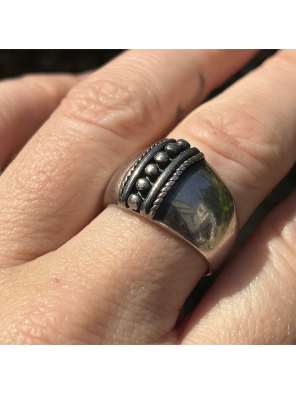 Vintage Sterling Silver 925 Bali Design Ring Size 8 58 Wide Cigar Band Bohemian - Picture 8 of 12